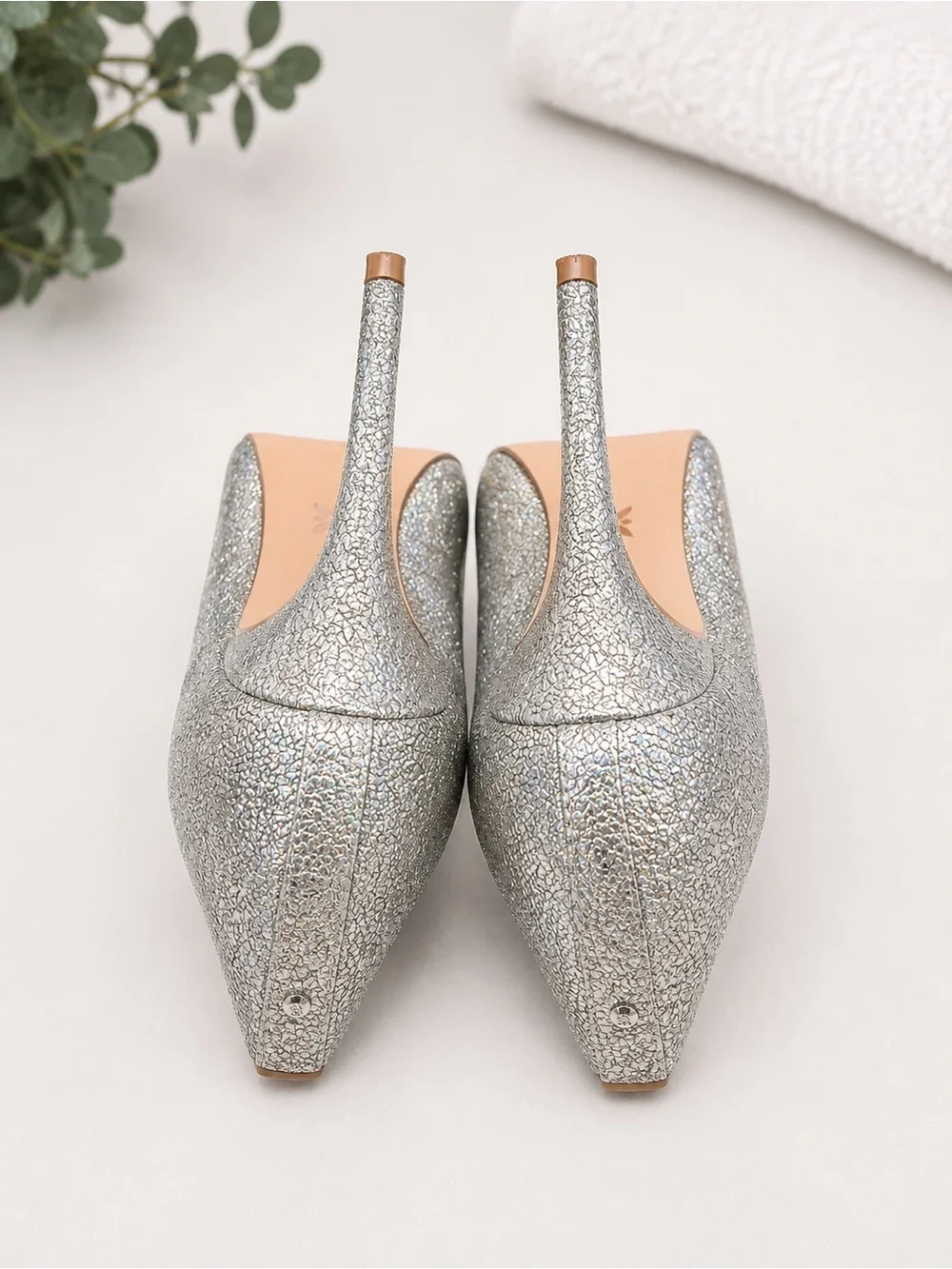 BCBGeneration Silver Glitter Pointed-Toe Pumps Size 7.5